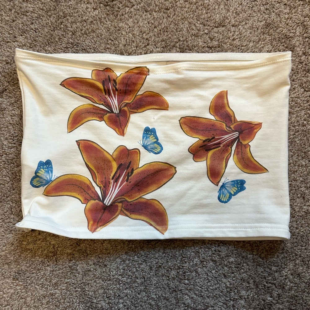 Edikted Floral Tube Top with Butterflies